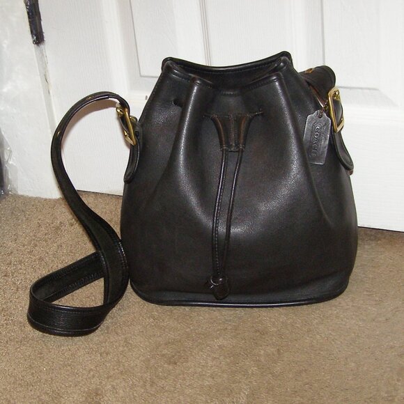 Vintage COACH black leather bucket bag Drawstring closure - Picture 2 of 12